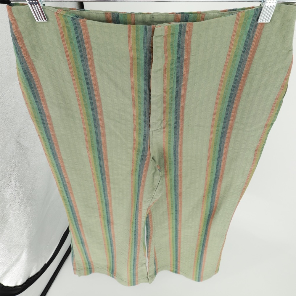 Free People Wide-Leg Striped Pants in Sage Green with Blue & Rust Stripes - Picture 4 of 7